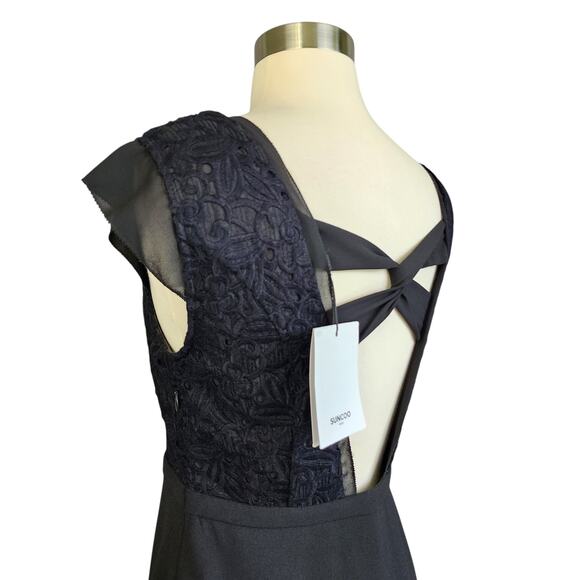 SUNCOO Paris Womens Robe Celine Dress Size US Small Black Embroidered Lace NEW - Picture 6 of 11